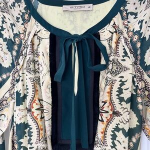 Etro Teal, Cream & Orange Paisley Tie-Neck Dress